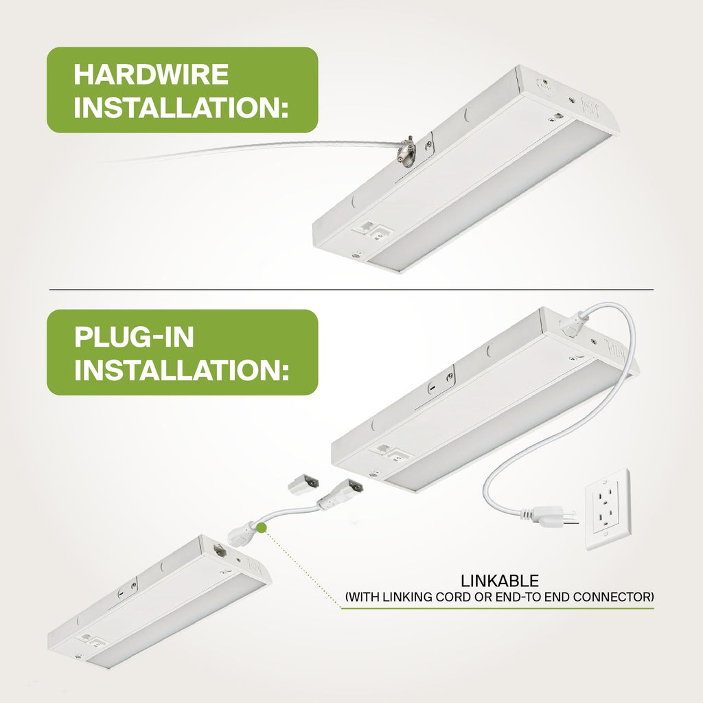 LED Under Cabinet Lighting, 24 Inch 12W, Plug in or Hardwired