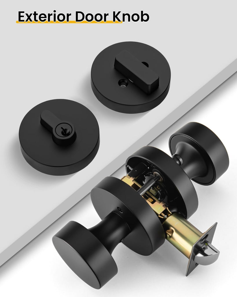 Matte Black Door Knobs with Deadbolt, Zinc-Alloy Matte Black Exterior Door Lock Set