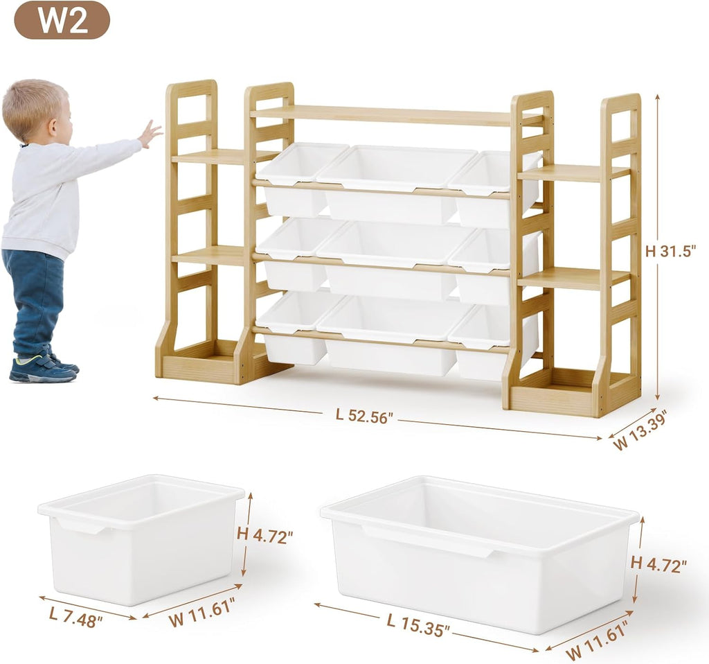 Kids Toy Storage Organizer with Bookshelf, 6 Shelves 9 Bins | Wooden Toy Shelf, Storage Boxes, Extended Base Sturdy