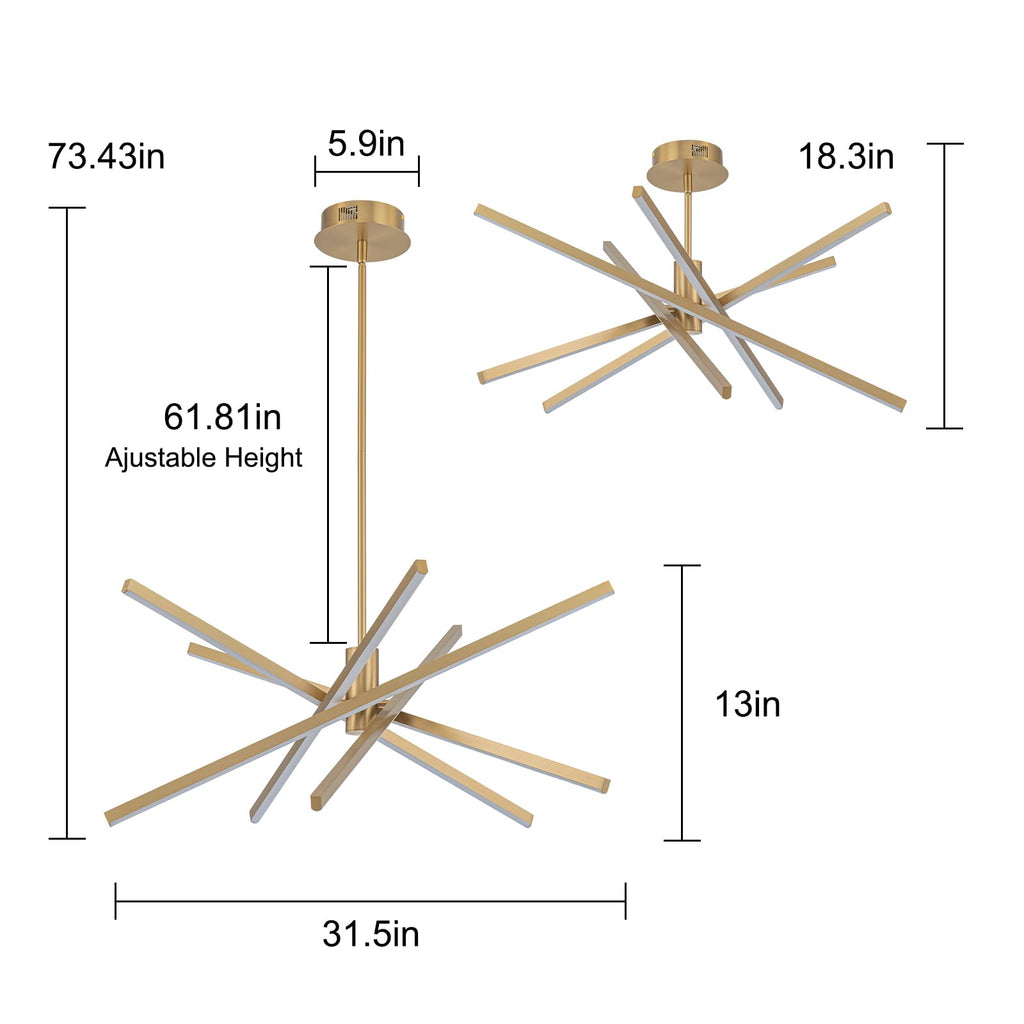 Gold Sputnik Chandeliers Modern LED Linear Chandelier Light