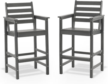 Tall Adirondack Bar Chairs Set of 2, Oversize Adirondack Bar Height Chairs, All-Weather HDPE Outdoor Bar Stools