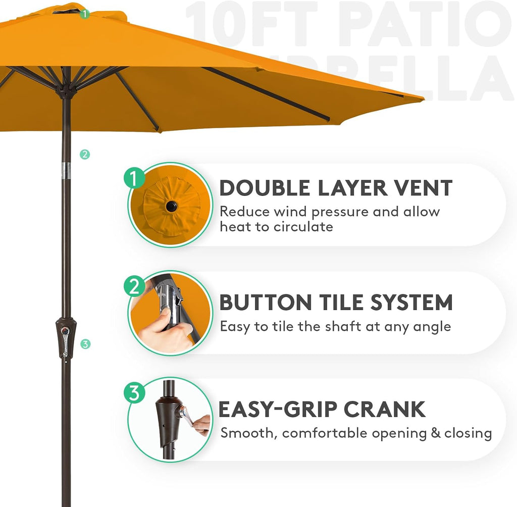 10FT Outdoor Patio Umbrella Outdoor Table Umbrella with Push Button Tilt and Crank - Light Orange
