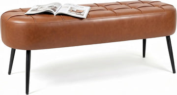 Entryway Bench, Modern PU Leather Upholstered End of Bed Bench Brown | Shoe Bench with Tufted Seat, 660 lb Capacity