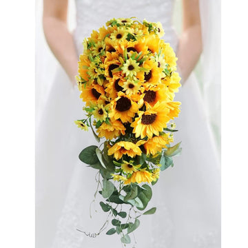 Wedding Bouquets, Artificial Sunflower Artificial Flower Bouquet Bride Bridesmaid Water Fall Wedding Ceremony Proposal