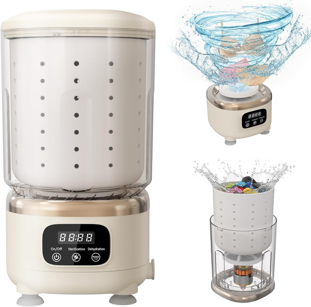 Portable Mini Washing Machine, 2L USB Rechargeable 3000mAh with Spin Dry Basket, 3 Modes Blue Light Cleaning, Compact