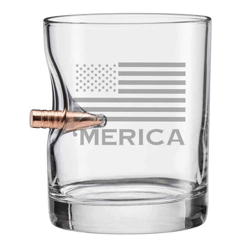 Merica Rocks Glass with Real .308 Bullet - 11oz | Made in the USA