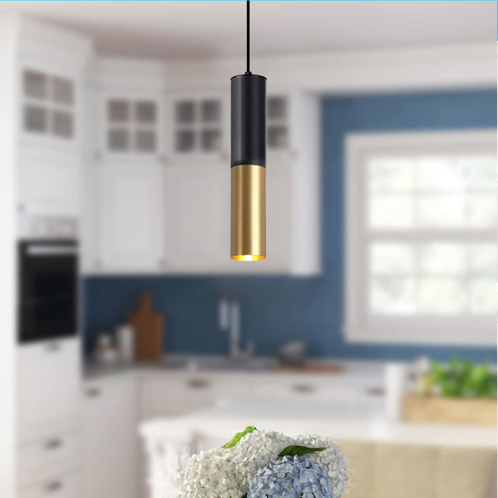 Modern Pendant Light Fixture Kitchen Island | 1-Light Black Gold GU10 Hanging Light Cord Adjustable Cylinder Pendants
