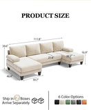 U-Shaped Sectional Couches for Living Room | 112 Inch Modern Sectional Couch | Warm White Chenille Sofa with Double