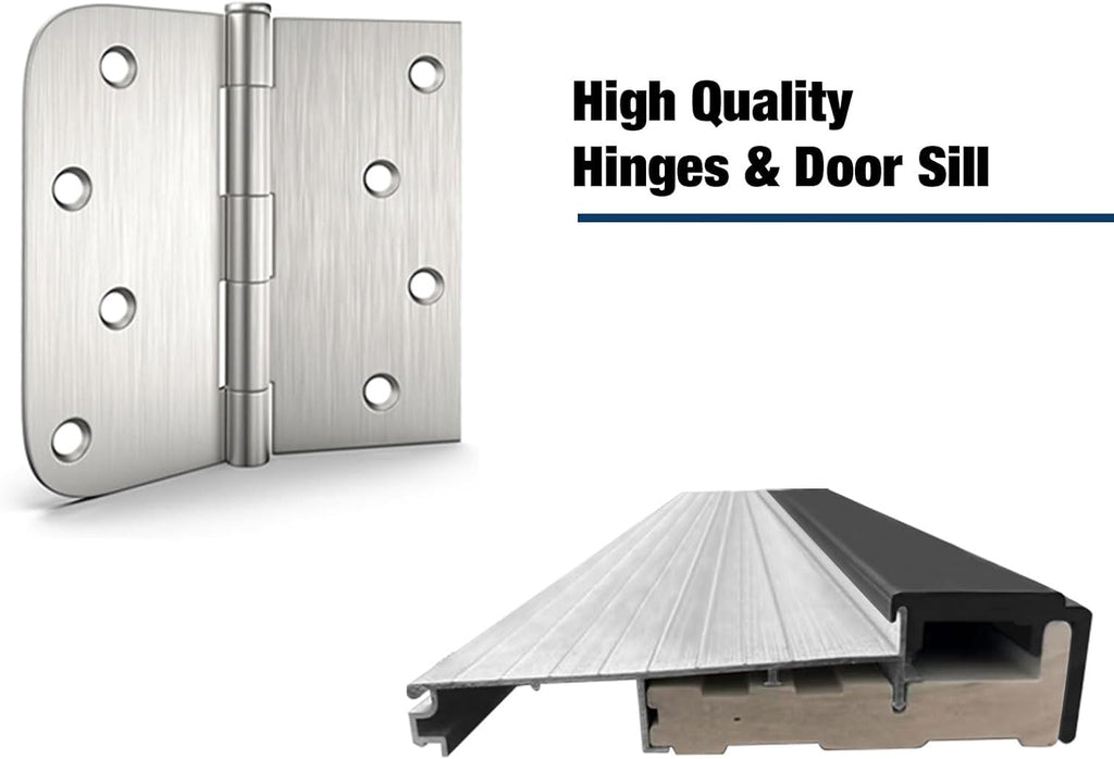 36'' x 80" Fiberglass Entry Door with 4-9/16" Width White Frame, Black Exterior Door with Frosted Glass, Modern Front