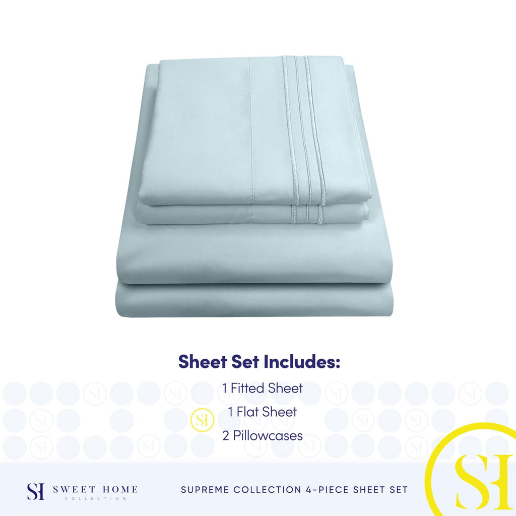 Queen Size Bed Sheets - Breathable Luxury Sheets with Full Elastic & Secure Corner Straps Built In - 1800 Supreme