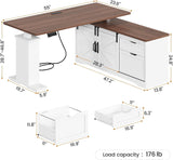 Farmhouse L Shaped Standing Desk, 55 inch Height Adjustable Corner Desk with Storage Drawers