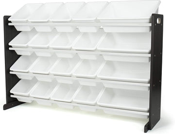 Kids Toy Organizer with 20 Bins, 4 Tier Storage | Sturdy wood and steel toddler shelf, removable BPA-free containers