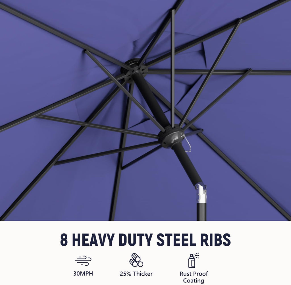 Outdoor Patio Umbrella with One Push Button Tilt and Crank, 8 Sturdy Ribs Market Table Umbrella