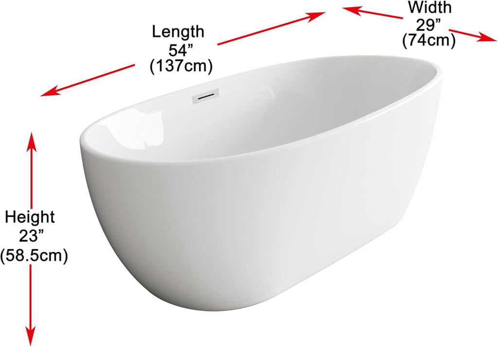 Daphne 54 Inch Soaking Roll Top Bathtub, Modern Style, Glossy White
