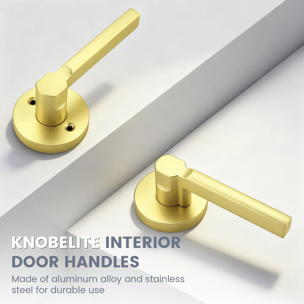 1 Pack Gold Passage Door Handle,Round Interior Door Lever and Closet,Keyless Non-Locking Door Lock,Left and Right