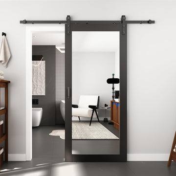 36in x 84in Mirror Barn Door with 6.6FT Sliding Door Hardware Kit Included, 1 Lites Full Length, Sol