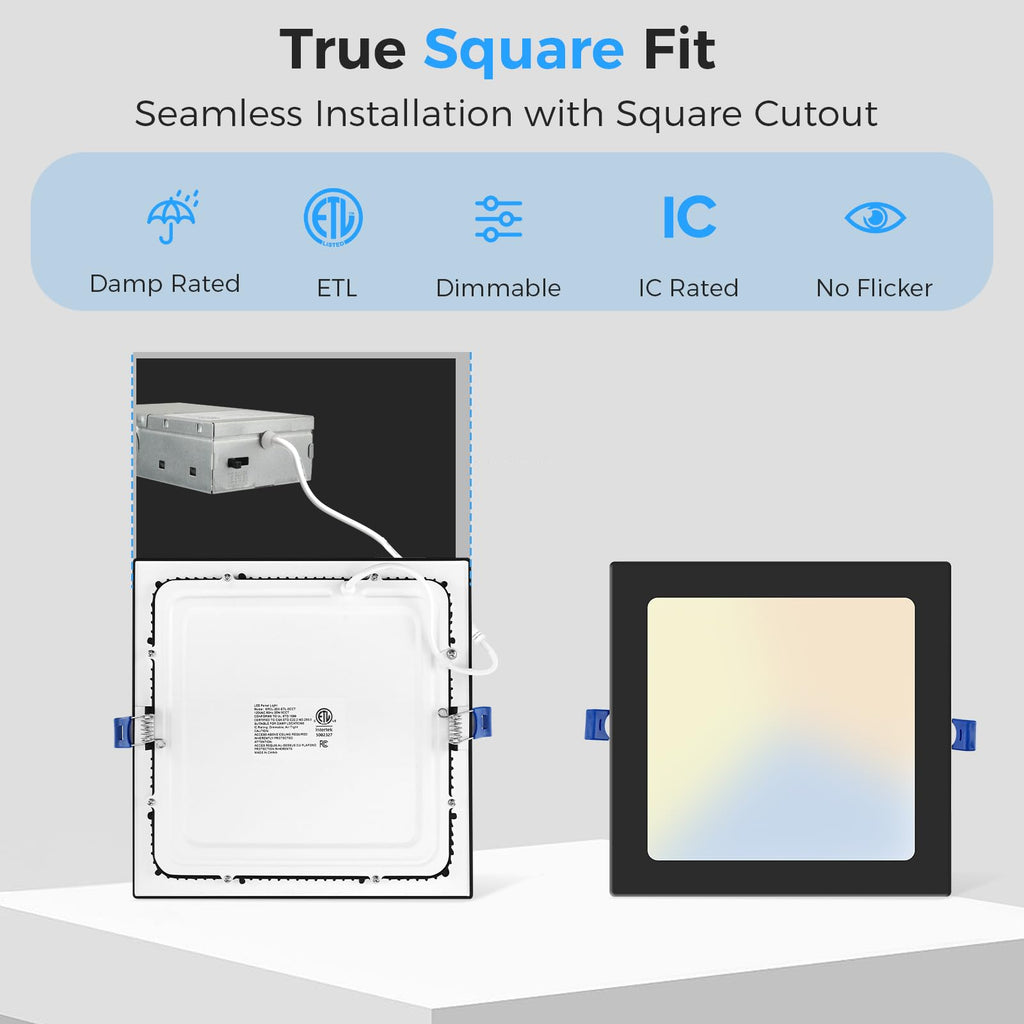 8 Inch Square LED Recessed Lighting, 20W Dimmable, 5CCT
