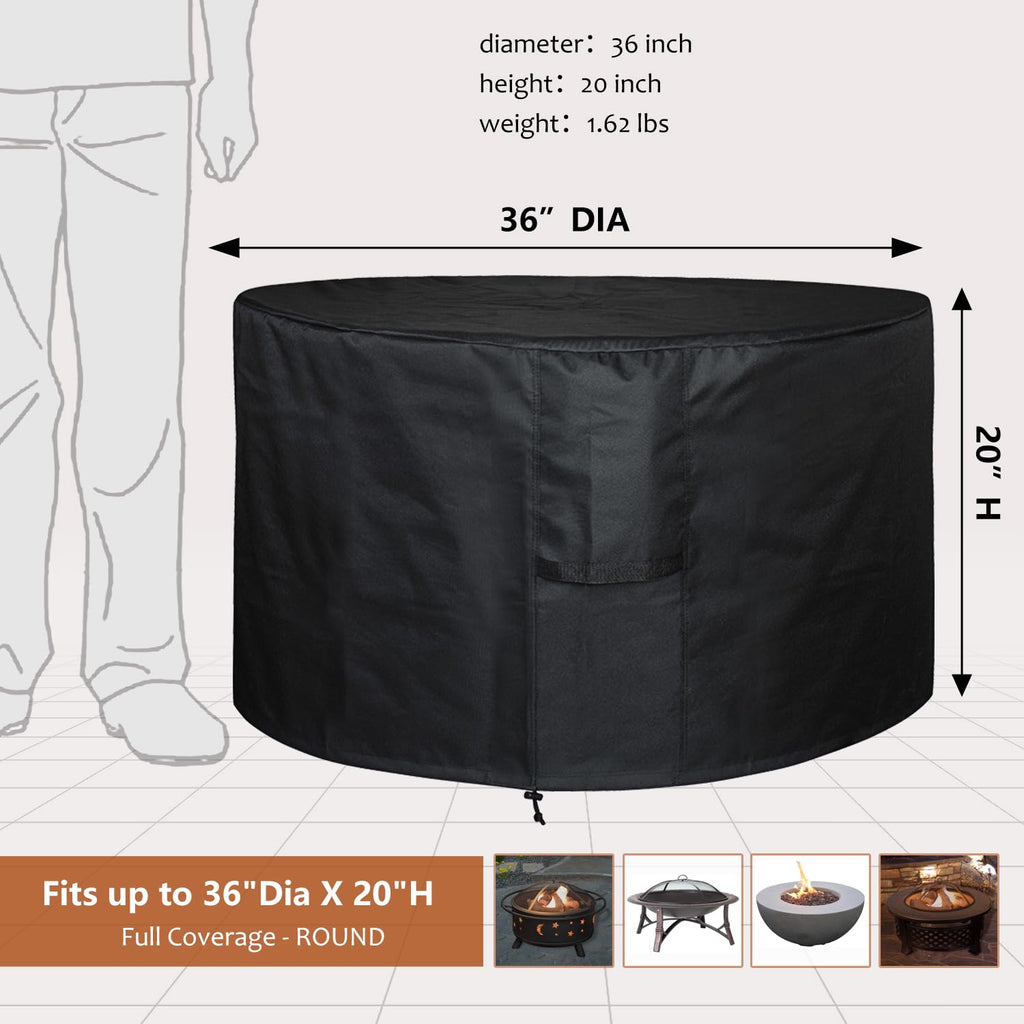 Fire Pit Cover Round 36"D X 20"H, Waterproof 600D Polyester