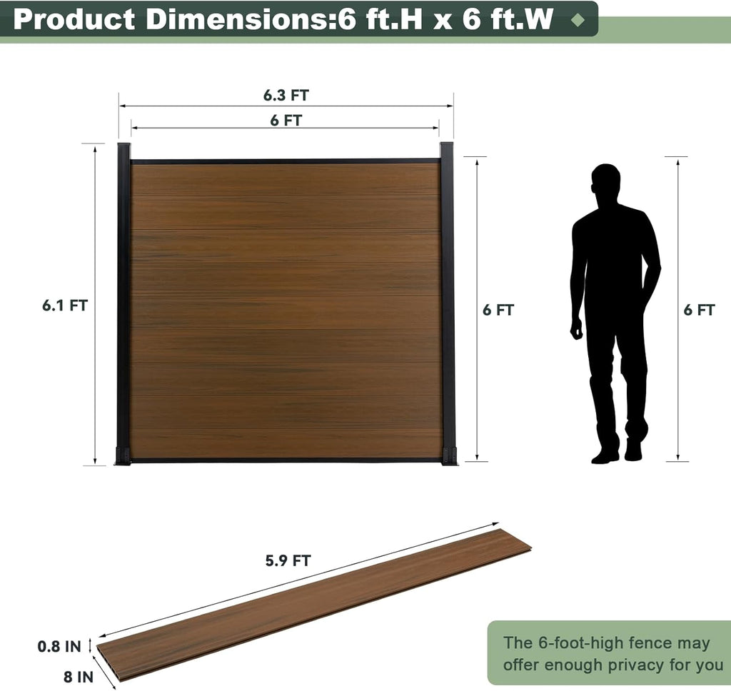 Privacy Fence Panels for Outside,6ft(W) x 6ft(H) Outdoor Privacy Panels with 1 Post,Wind Resistant Wood Plastic
