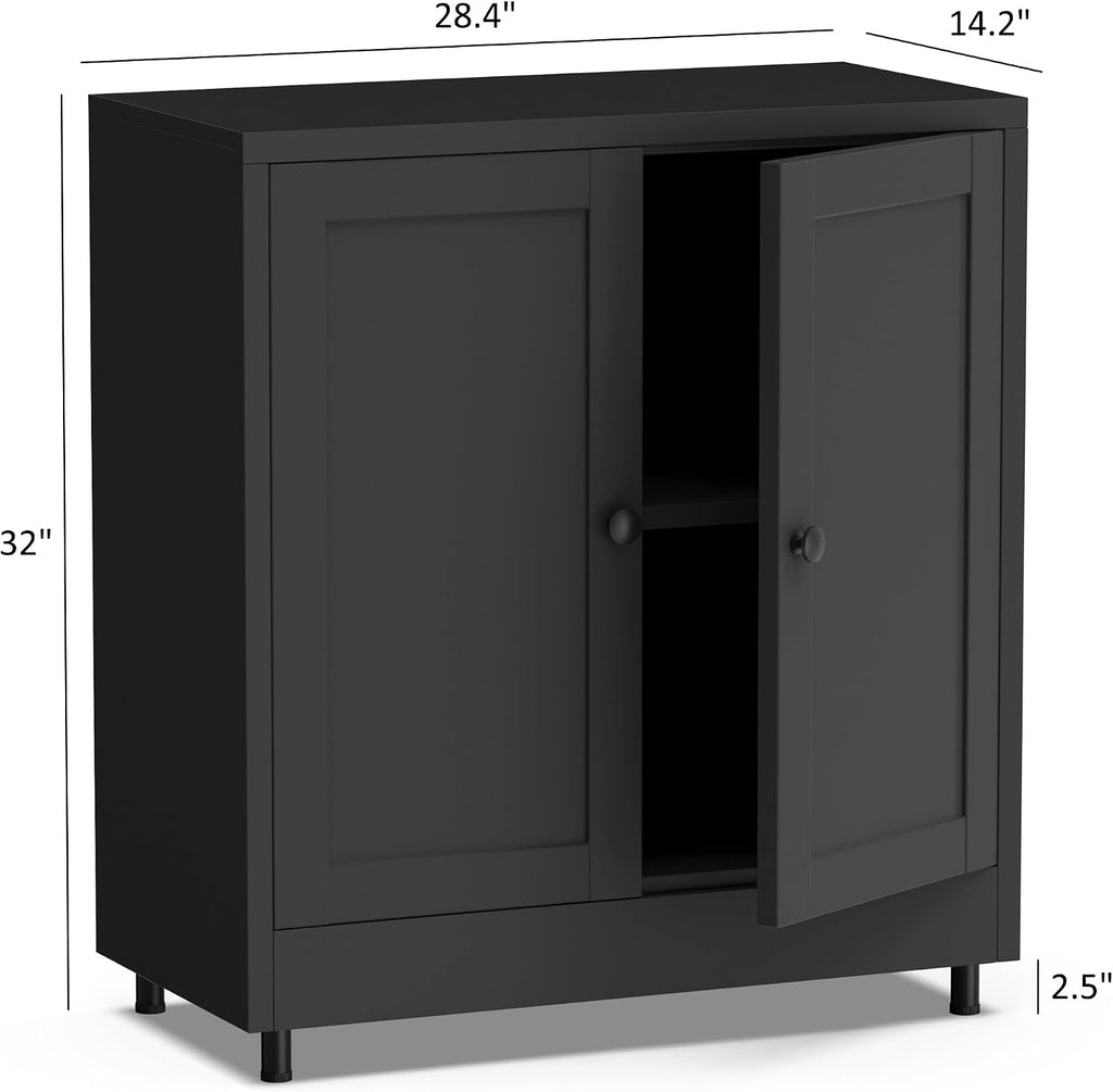 Metal Storage Cabinet with 2 Doors and Adjustable Shelf, Steel Sideboard Buffet Cabinet Hallway Entryway Kitchen