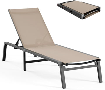 Aluminum Chaise Lounge Ourdoor - Foldable & Assemble Free Outdoor Lounge Chair with 5 Adjustable Backrest, Patio