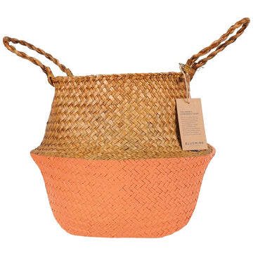 Large Wicker Planter Basket - 12 Inch Seagrass Plant Pot in Boho Orange for Olive Trees, Faux Plants, or Indoor