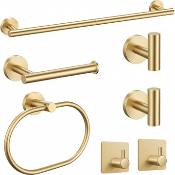 Brushed Gold Bathroom Accessories Set, 7 Pieces Gold Towel Bar Bathroom Hardware Set, 31.5 Inch Towel Racks , SUS304