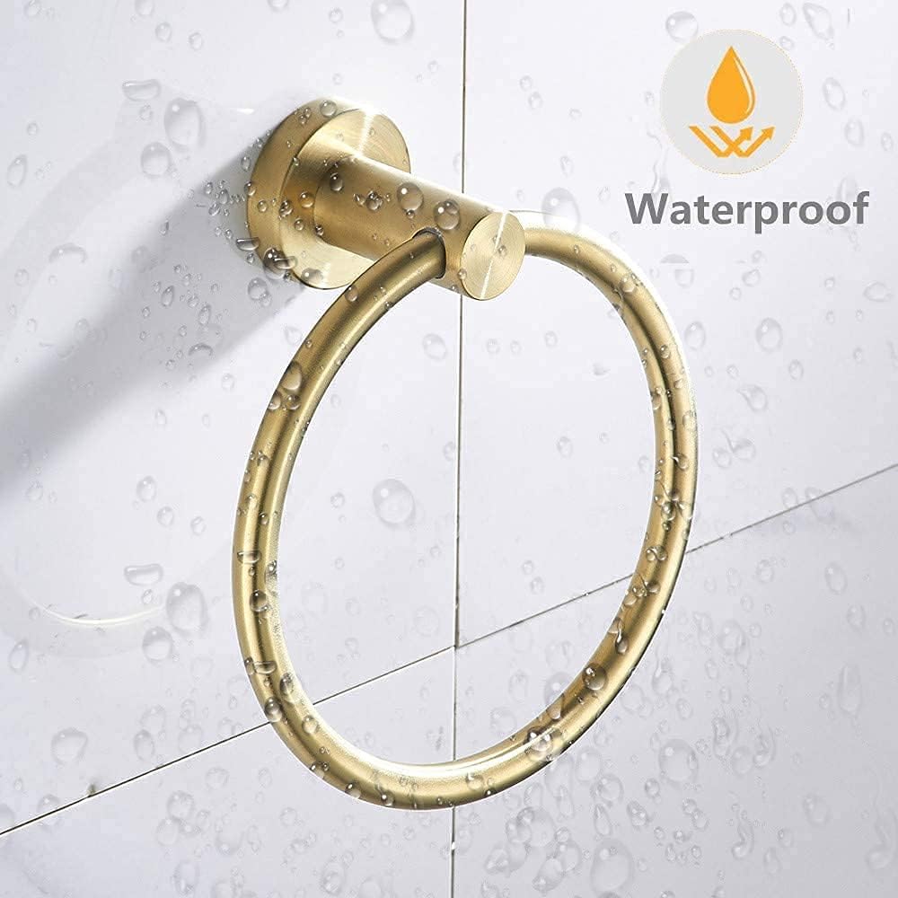 Gold Bathroom Hardware, Toilet Paper Holder Towel Ring and Robe Hook Brushed Gold Bathroom Accessories Set Wall Mount