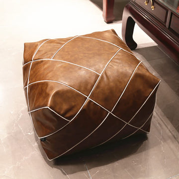 20.47" x 14.96" Unstuffed Faux PU Leather Moroccan Pouf/Square Floor Cushion Storage Ottoman Cover Coffee