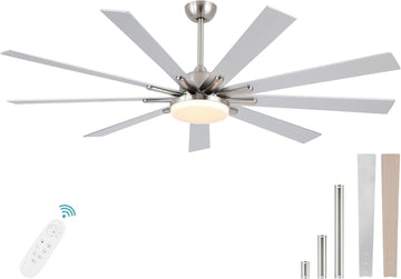 72 Inch Ceiling Fans with Lights,Large Modern Ceiling fan with Remote and 9 Wooden Blades,Dimmable,6 Speeds