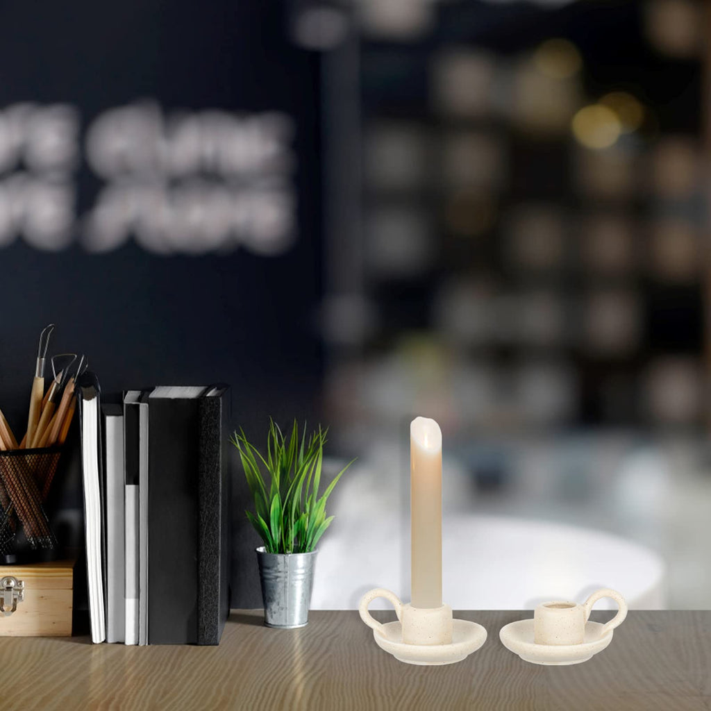 2Pcs Ceramic Candle Holder Candlestick Holder with Handle, Taper Candle Stand Candlelight Stand Holder Decorative