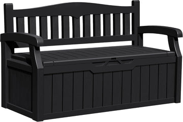 80 Gallon Outdoor Storage Bench, Deck Box, Dark Black | Weather-Resistant Patio Furniture Bench for Backyard, Garden