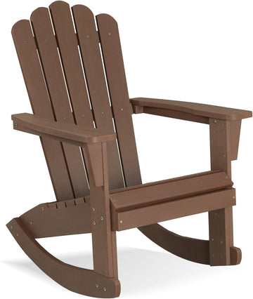 Adirondack Patio Rocking Chair, Brown | Eco-Friendly Wood-Style Outdoor Patio Rocker - Heavy Duty 350 lbs Capacity