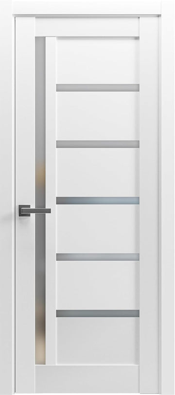 Quadro 4088 Interior Door 28 x 80 in, Single Swing Door Slab with Frosted Glass, White Solid MDF, Fr
