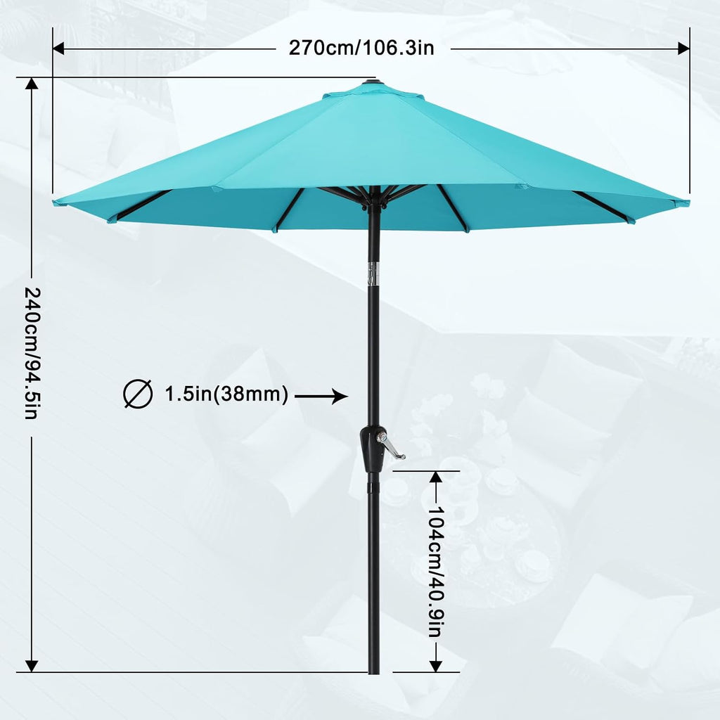 9FT Patio Umbrella with Push Button Tilt and Crank, Outdoor Market Umbrella with 8 Sturdy Ribs