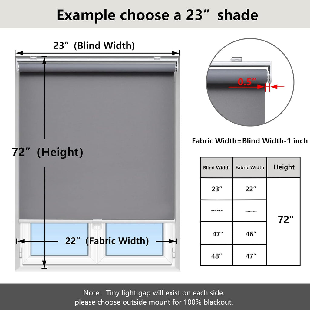 Blackout Cordless Roller Shade Windows, 15"W x 64"H, Black