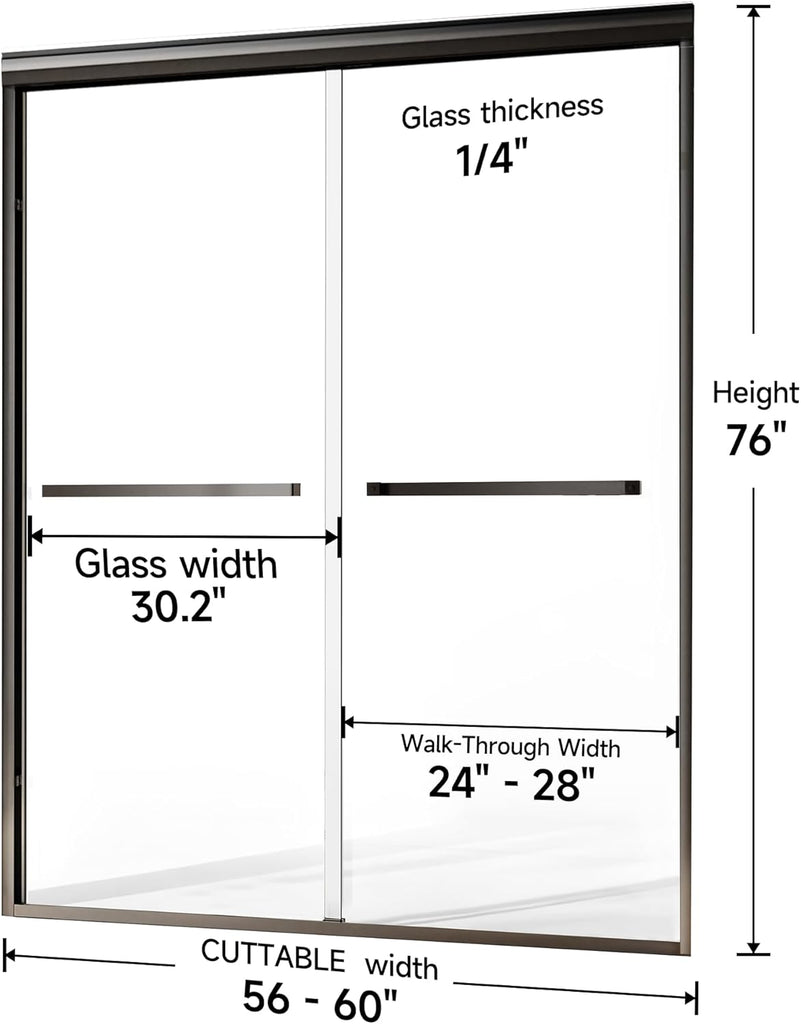 Double Sliding Shower Door 56-60 in W x 76 in H