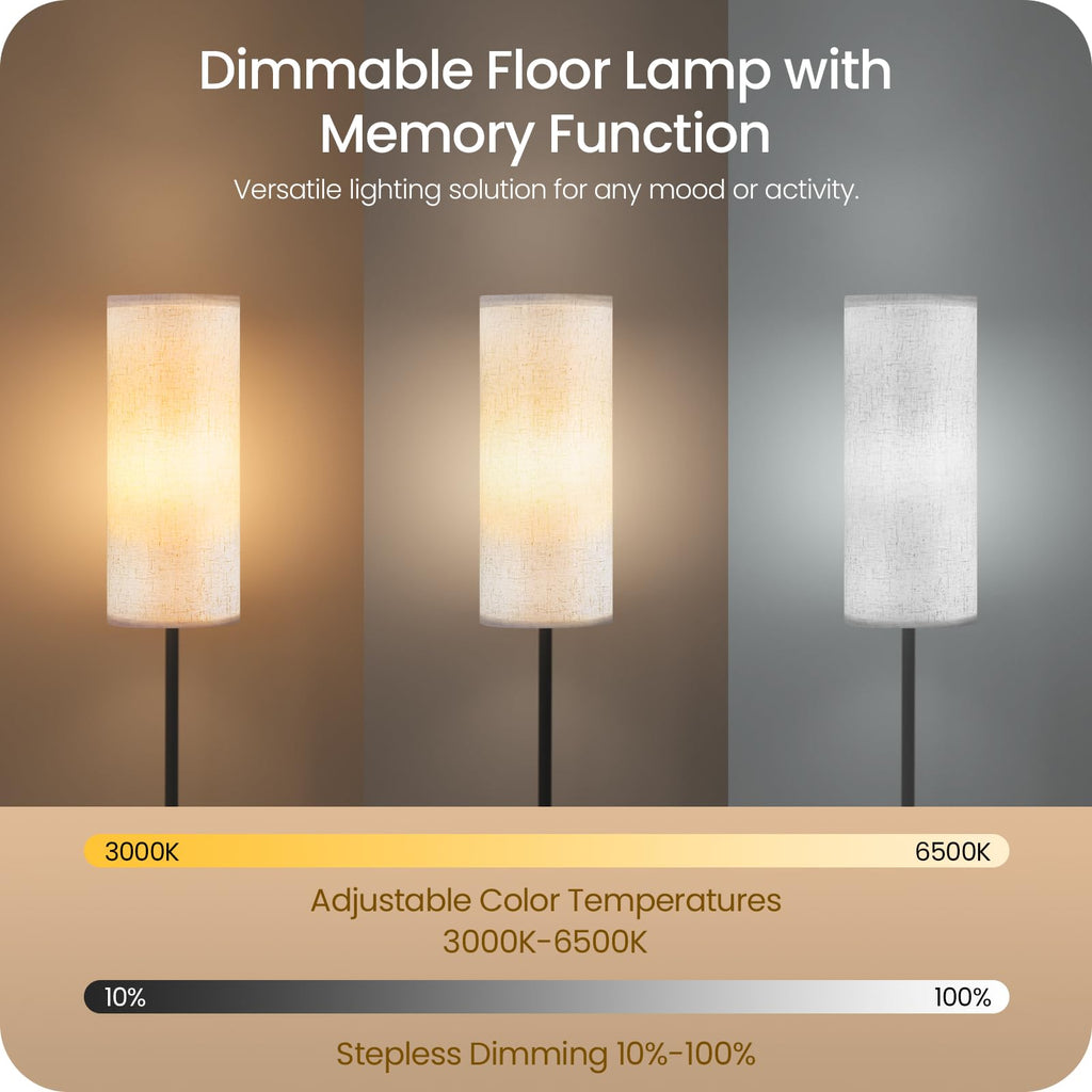 Dimmable Floor Lamp with Remote and Foot Switch, Corner Floor Lamp, 64.4" Standing Tall Lamp, 10W 900LM LED Bulb