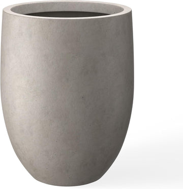 Weathered Concrete Planter 21.7" Tall All-Weather Round Large Pot | Handcrafted Cement Bullet, Anti-Frost & UV