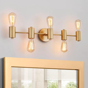 5-Light Bathroom Light Fixture Over Mirror Morden Vanity Wall Scones Light Living Room, E26 Base, Gold