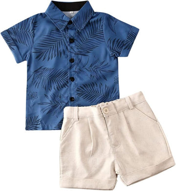 Baby Toddler Boy Outfits Clothes Summer Kids Pattern Short Sleeve Button Down Shirt & Shorts Set