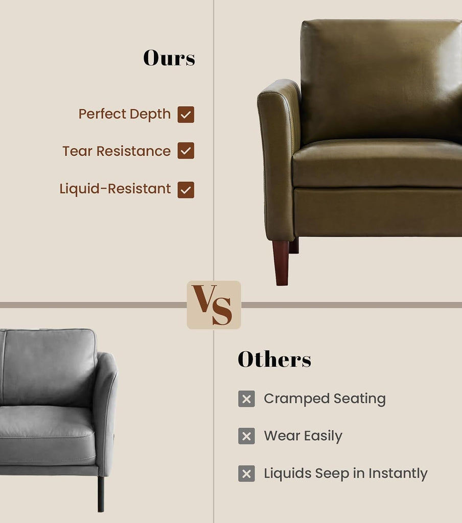 Accent Chair , Mid Century Modern Upholstered PU Leather Armchair with Rolled Arms and Deep Seat, Reading Chair and