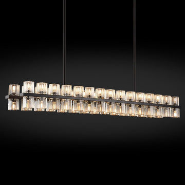 Modern Crystal Rectangular Chandelier for Dining Room,Black Dining Room Chandeliers Over Table, 54in Chandeliers,K9 Crystals Chandelier Kitchen Island,Includes 60XG4 Bulbs