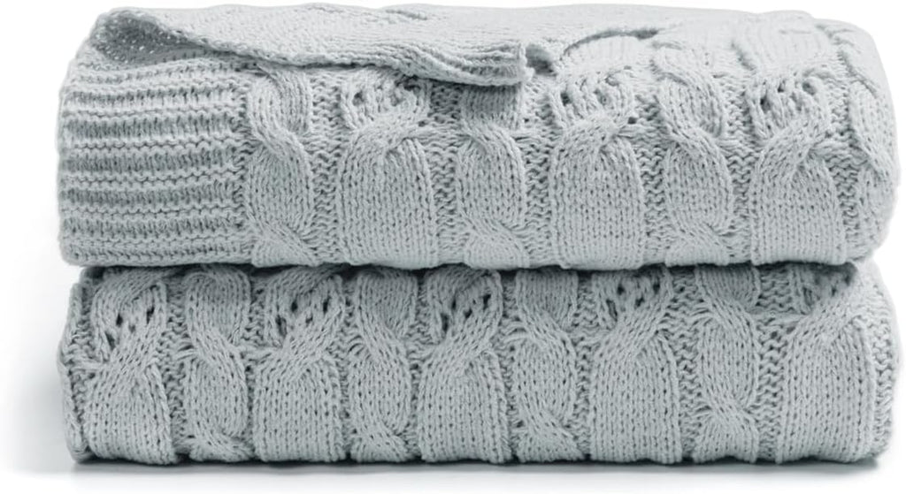 Cable Knit Throw Blanket Soft Textured Lightweight Farmhouse Decorative Throws Summer Knitted Woven Chenille