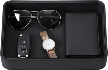 Valet Tray for Men, PU Leather Catchall Tray Nightstand Organizer