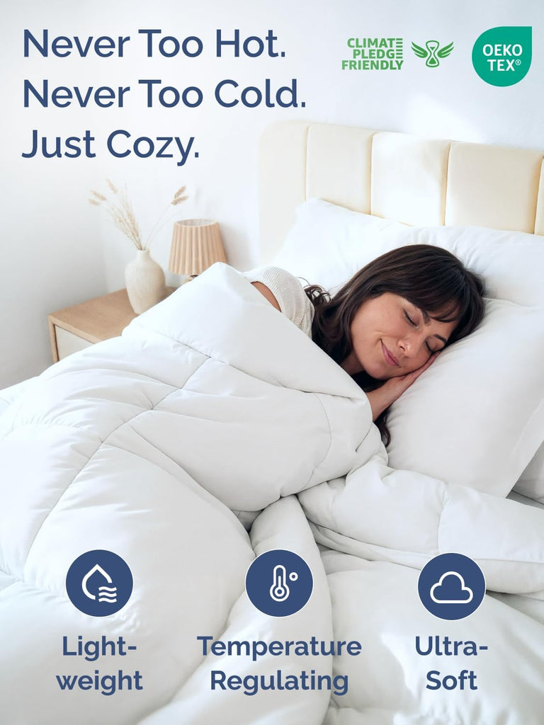 White Alternative Down Comforter - Warm, Lightweight & Breathable Hotel Quality Bedding Set for Men, Women