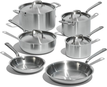 Cookware - 10 Piece Stainless Steel Pot and Pan Set - 5 Ply Clad - Includes Stainless Steel Frying Pans, Saucepans