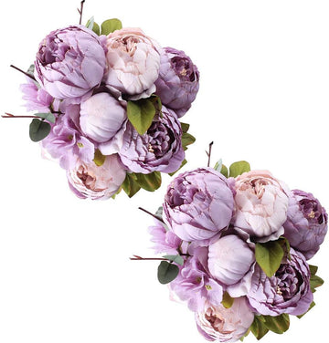 Large Artificial Peony Silk Flower Bouquets Arrangement Wedding Centerpieces (New Purple) - Set of 2