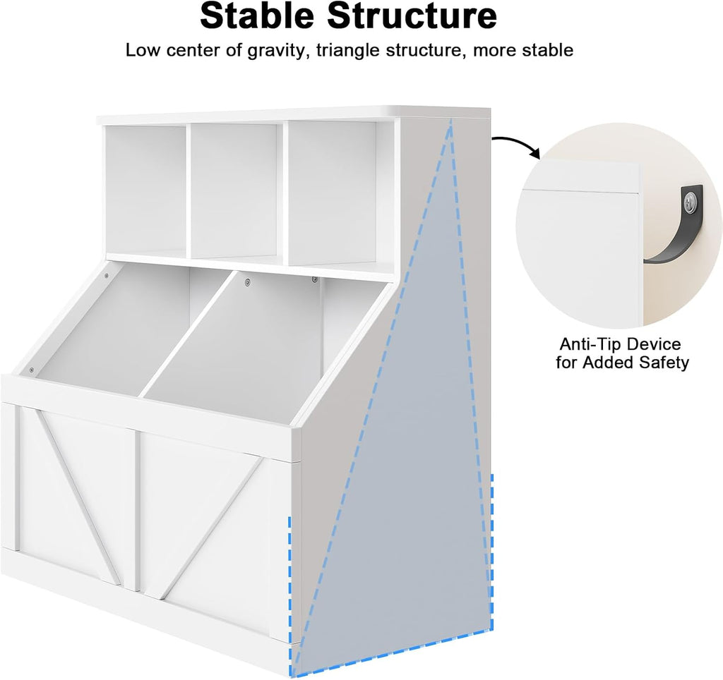 Kids Bookshelf and Toy Storage, Kids Toy Storage Organizer, White | Toy Organizer with Storage Cabinet and Cubby