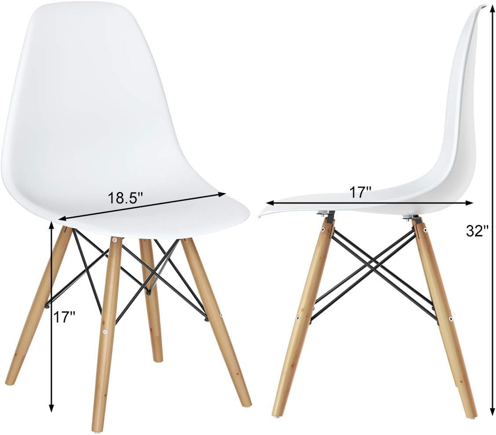Dining Chairs Set of 2 White, Pre Assembled Mid Century Modern Dining Chairs with Wood Legs, Armless Kitchen Chairs